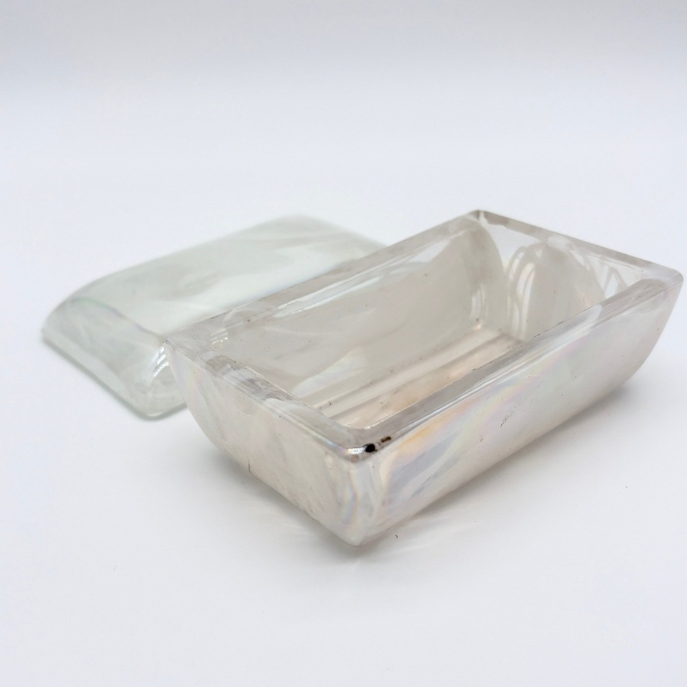 Vintage Crowning Touch Iridescent Carnival Glass Trinket Box White Opalescent - Picture 3 of 6